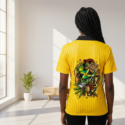 Unisex Jamaica Themed Graphic Contrast Collar Striped Soccer Jersey