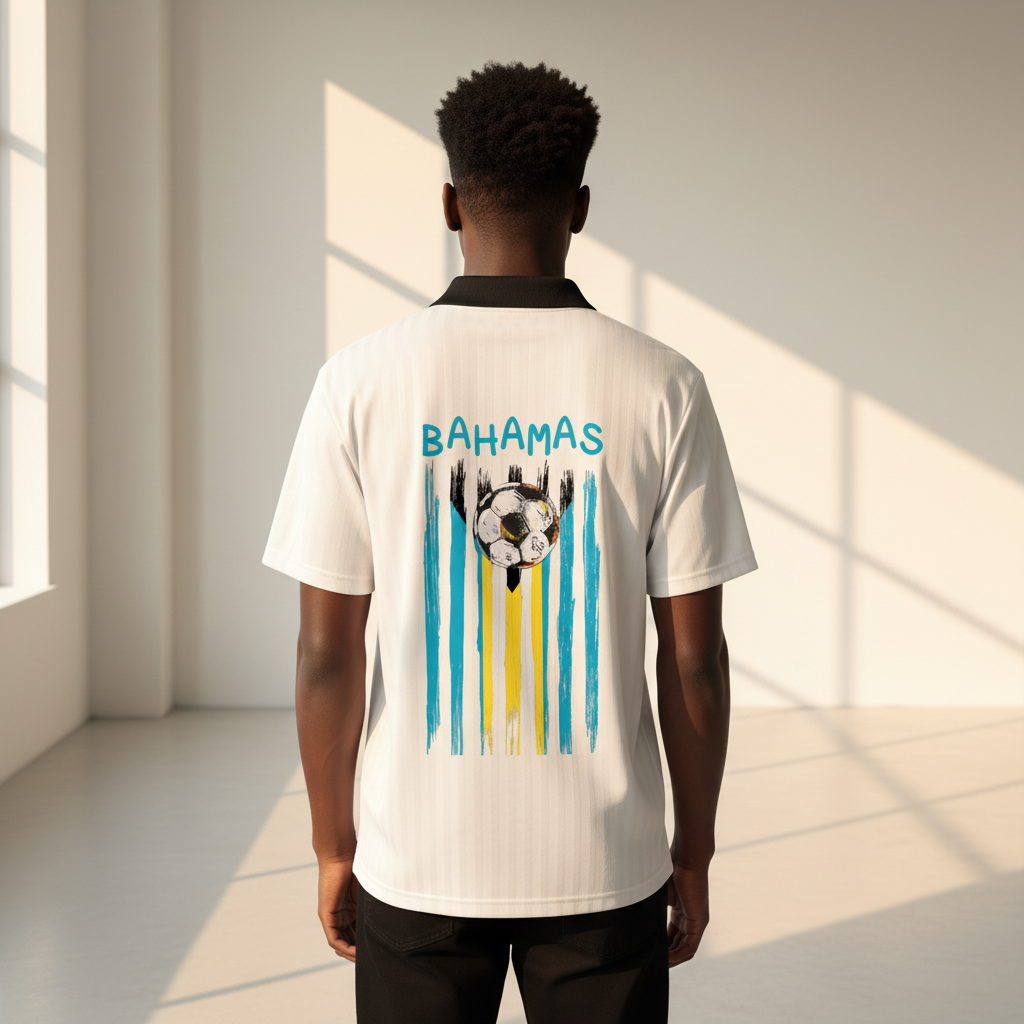 Bahamas Flag Themed Contrast Collar Striped Soccer Jersey