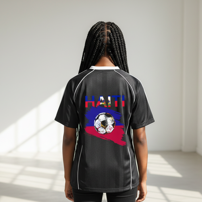 Unisex Haiti Flag Themed Graphic Shadow Stripe Collared Soccer Jersey