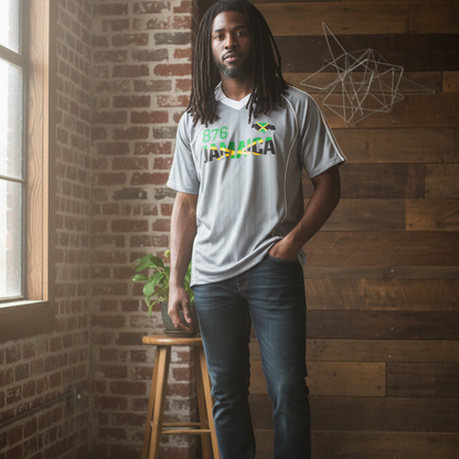 Jamaican Pride &  Flag Themed Shadow Stripe Collared Unisex Soccer Jersey