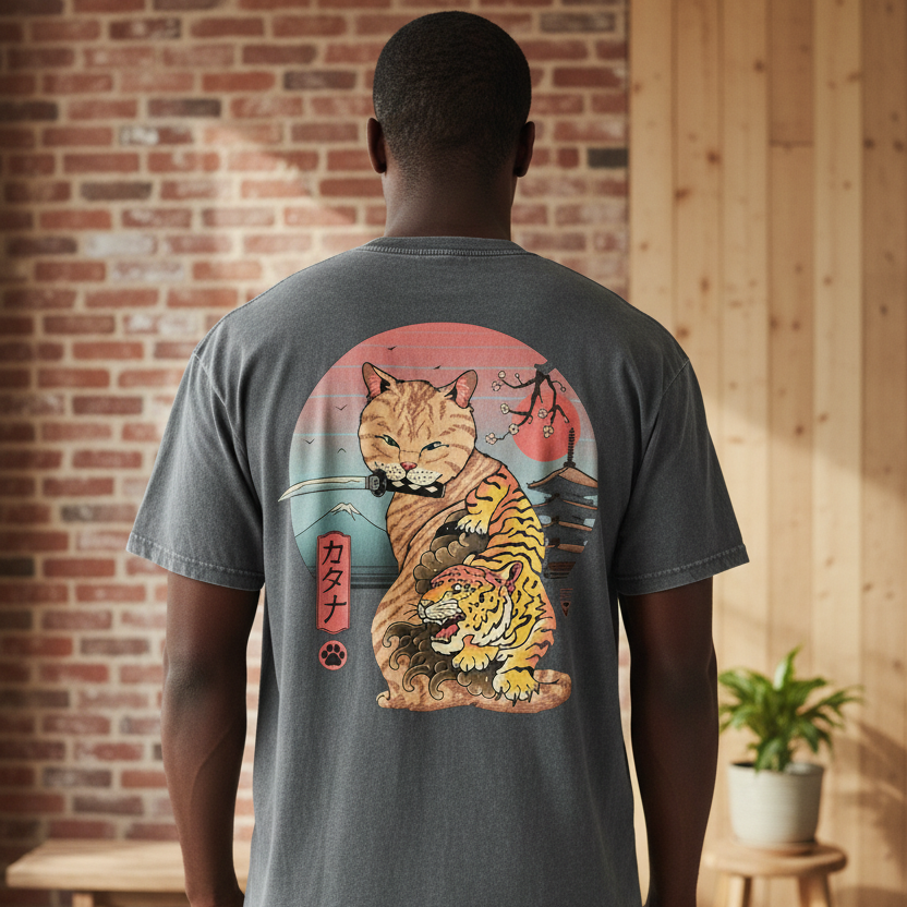 Graphic Japanese Tiger Art Snow Washed Oversized Cotton Unisex T-Shirt