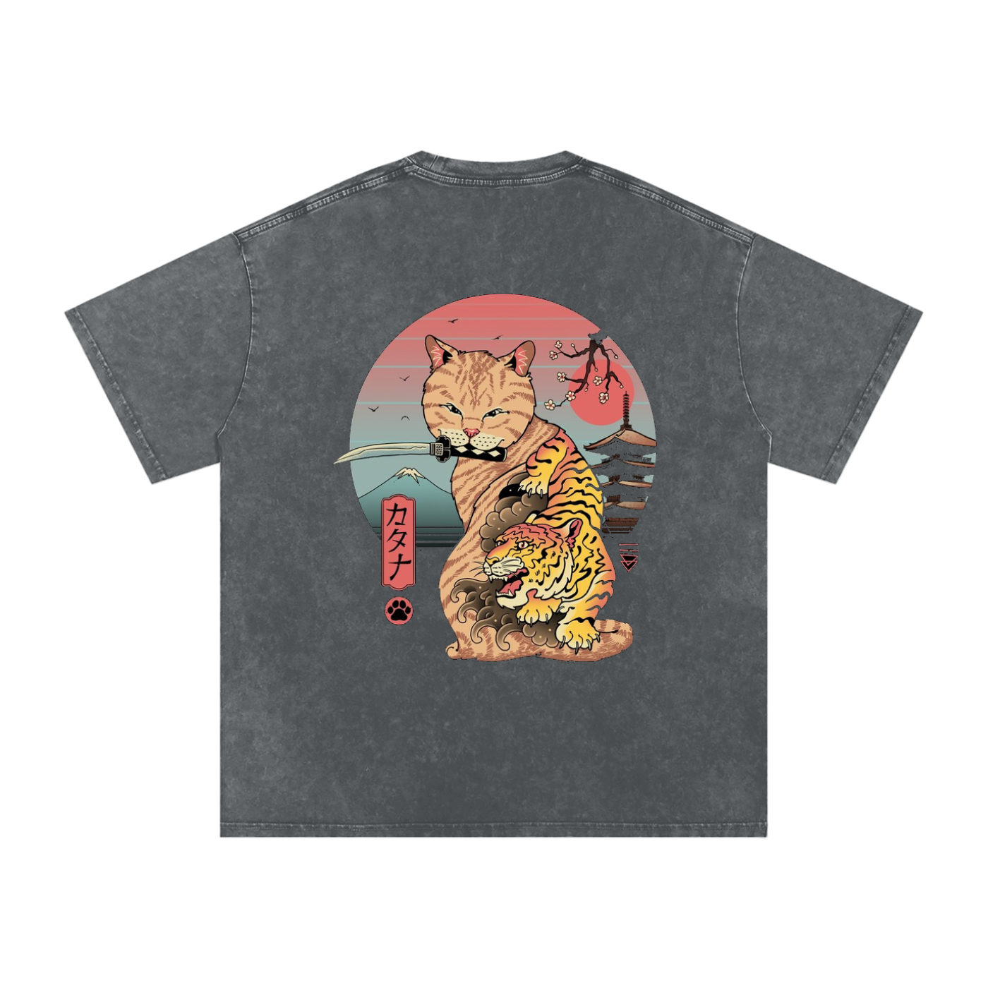 Graphic Japanese Tiger Art Snow Washed Oversized Cotton Unisex T-Shirt