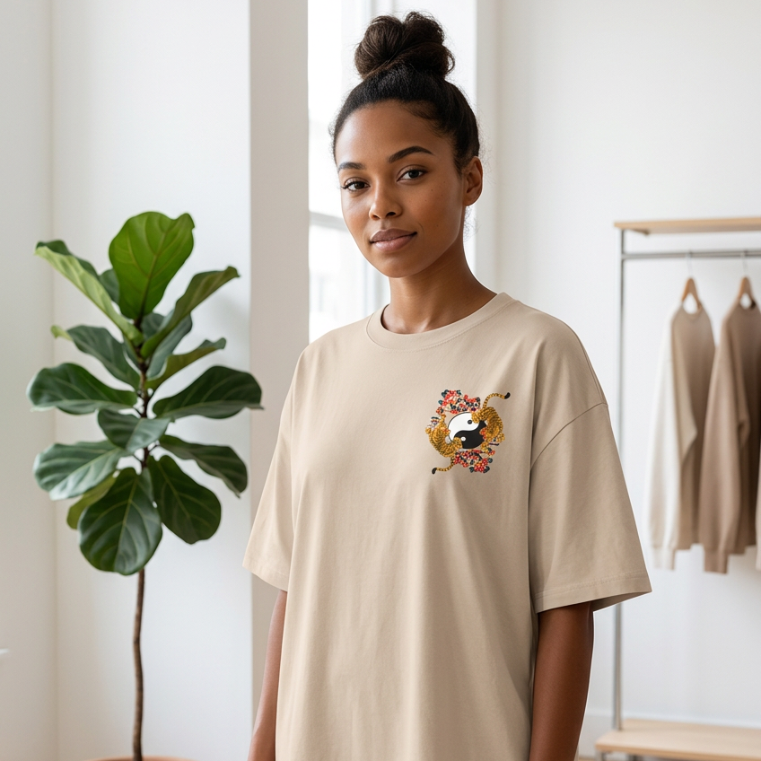 Ying and Yang Graphic Tiger Unisex Seamless Unisex T-Shirt