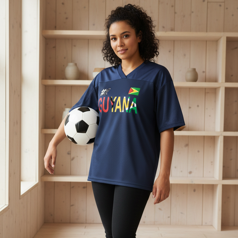Guyana Flag Themed Unisex Graphic Oversized Mesh V-Neck Soccer Jersey