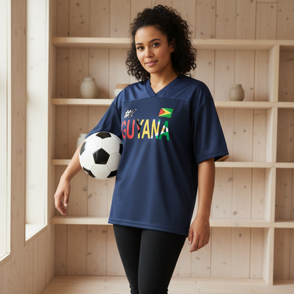 Guyana Flag Themed Unisex Graphic Oversized Mesh V-Neck Soccer Jersey