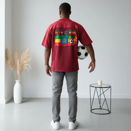 Ethiopia Flag Themed Graphic Mesh V-Neck Soccer Jersey