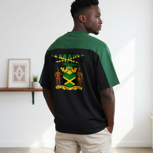 Jamaican Flag Themed Graphic Mesh V-Neck Soccer Jersey