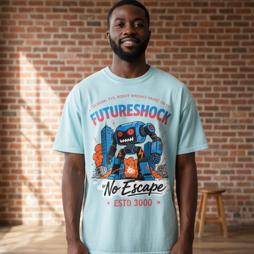 Future Robot Dystopia Graphic Snow Washed Oversized Cotton Unisex T-Shirt