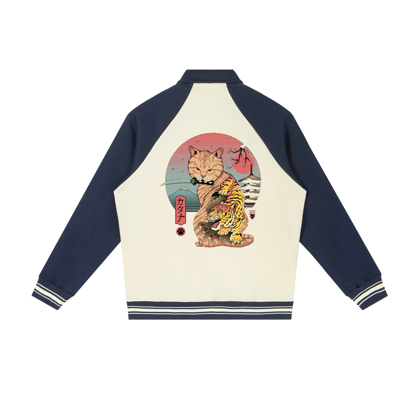 Asian and Tiger Themed Graphic Contrast Raglan Sleeve Baseball  Unisex Jacket