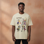 Unisex Afro Music Cartoon Graphic T-shirt, Vintage Wash Drop Shoulder Tee ODMPOD
