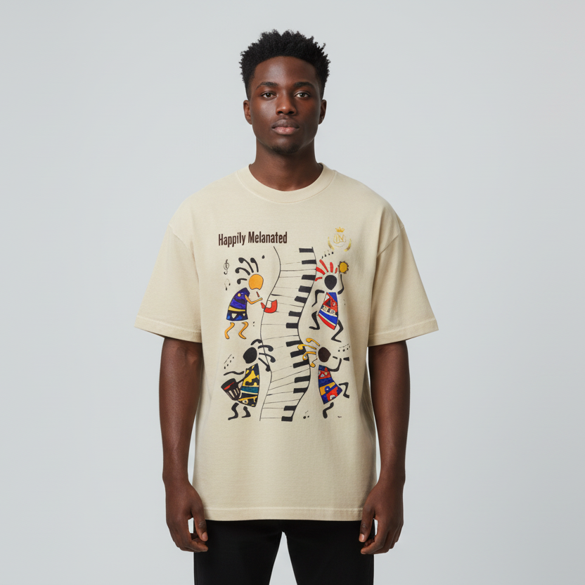 Afro Music Cartoon Graphic Unisex T-shirt, Vintage Wash Drop Shoulder T-shirt