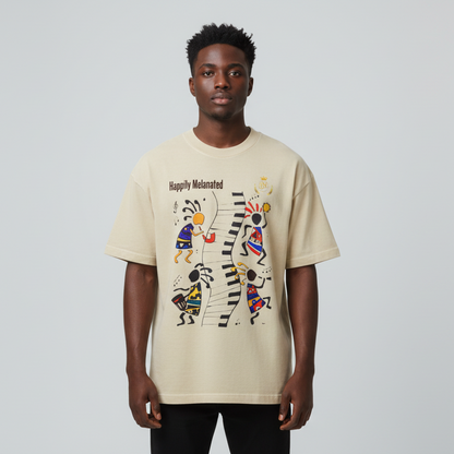 Afro Music Cartoon Graphic Unisex T-shirt, Vintage Wash Drop Shoulder T-shirt