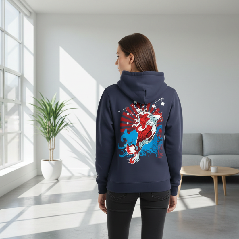 Koi Fish Graphic Oversize Fleeced Unisex Hoodie