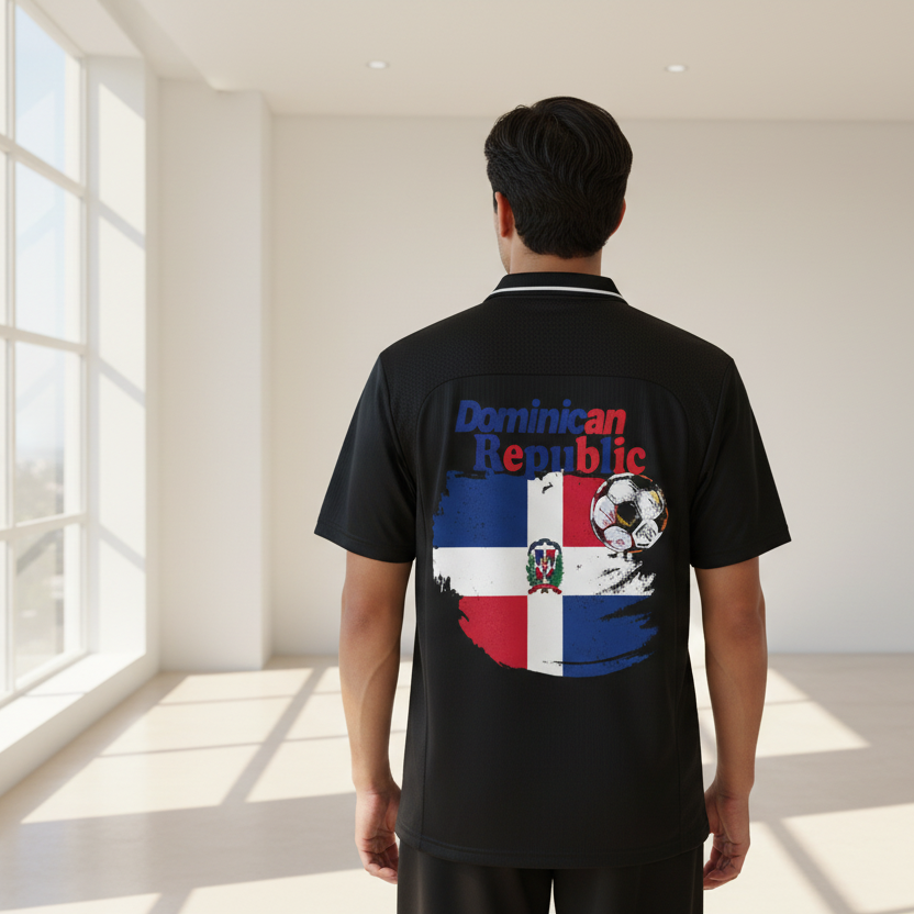 Dominican Republic Flag Themed Graphic Striped V-Neck Soccer Unisex Jersey