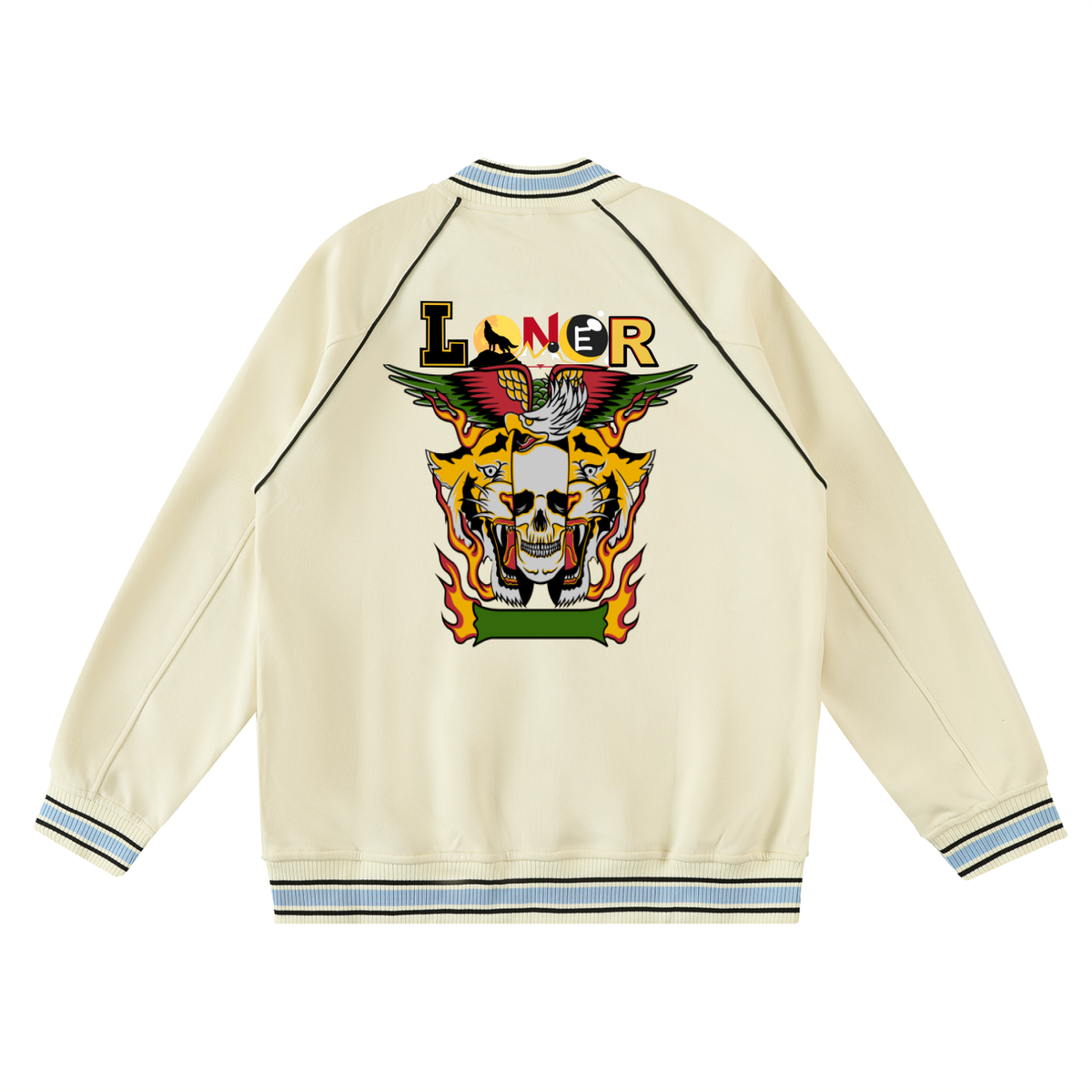 Gothic Tiger Skull Graphic Contrast Trim Raglan Varsity Unisex  Jacket