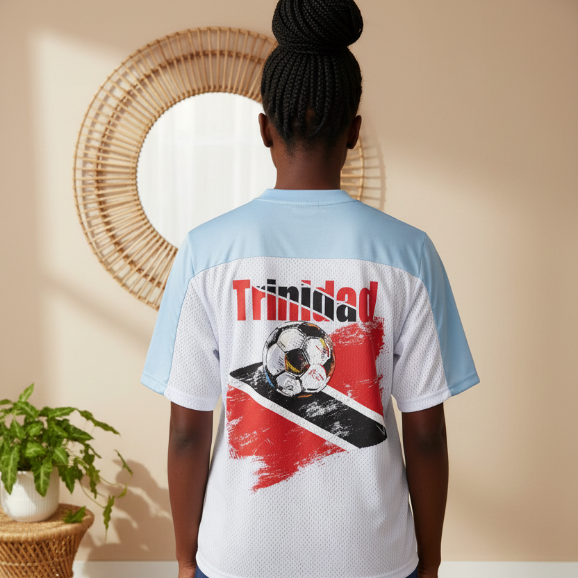 Trinidad Flag Themed Unisex Oversized Mesh V-Neck Graphic Soccer Jersey