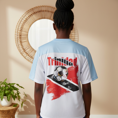 Trinidad Flag Themed Unisex Oversized Mesh V-Neck Graphic Soccer Jersey