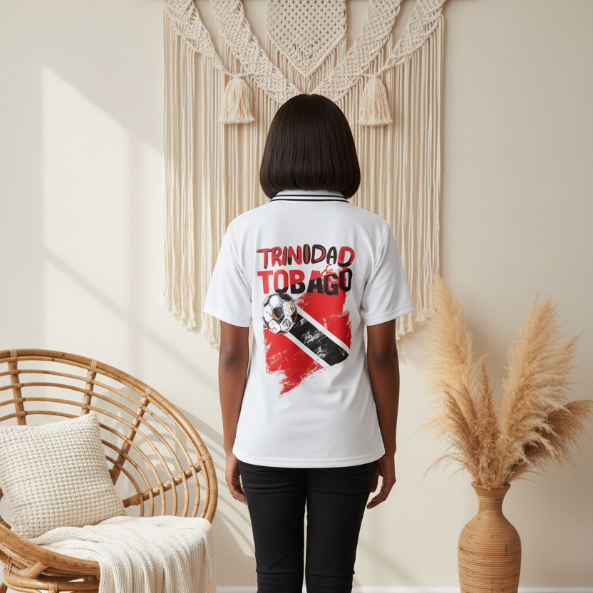 Unisex Trinidad Flag Themed Graphic Striped V-Neck Soccer Jersey