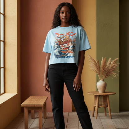 Graphic Ramen Art  Mineral Wash Boxy Cotton Unisex T-Shirt