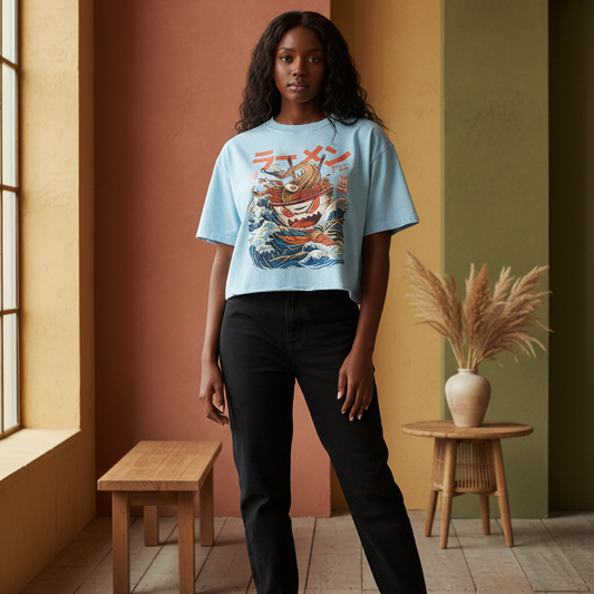 Graphic Ramen Art  Mineral Wash Boxy Cotton Unisex T-Shirt
