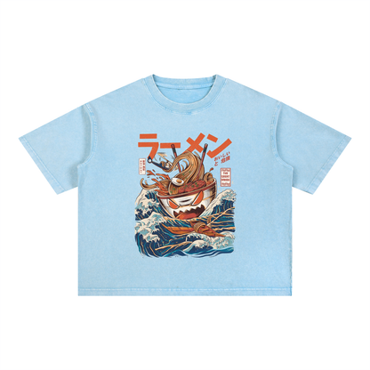 Graphic Ramen Art  Mineral Wash Boxy Cotton Unisex T-Shirt
