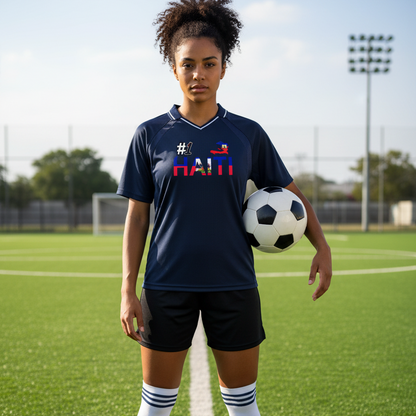 Haiti Flag Themed Striped V-Neck Unisex  Soccer Jersey