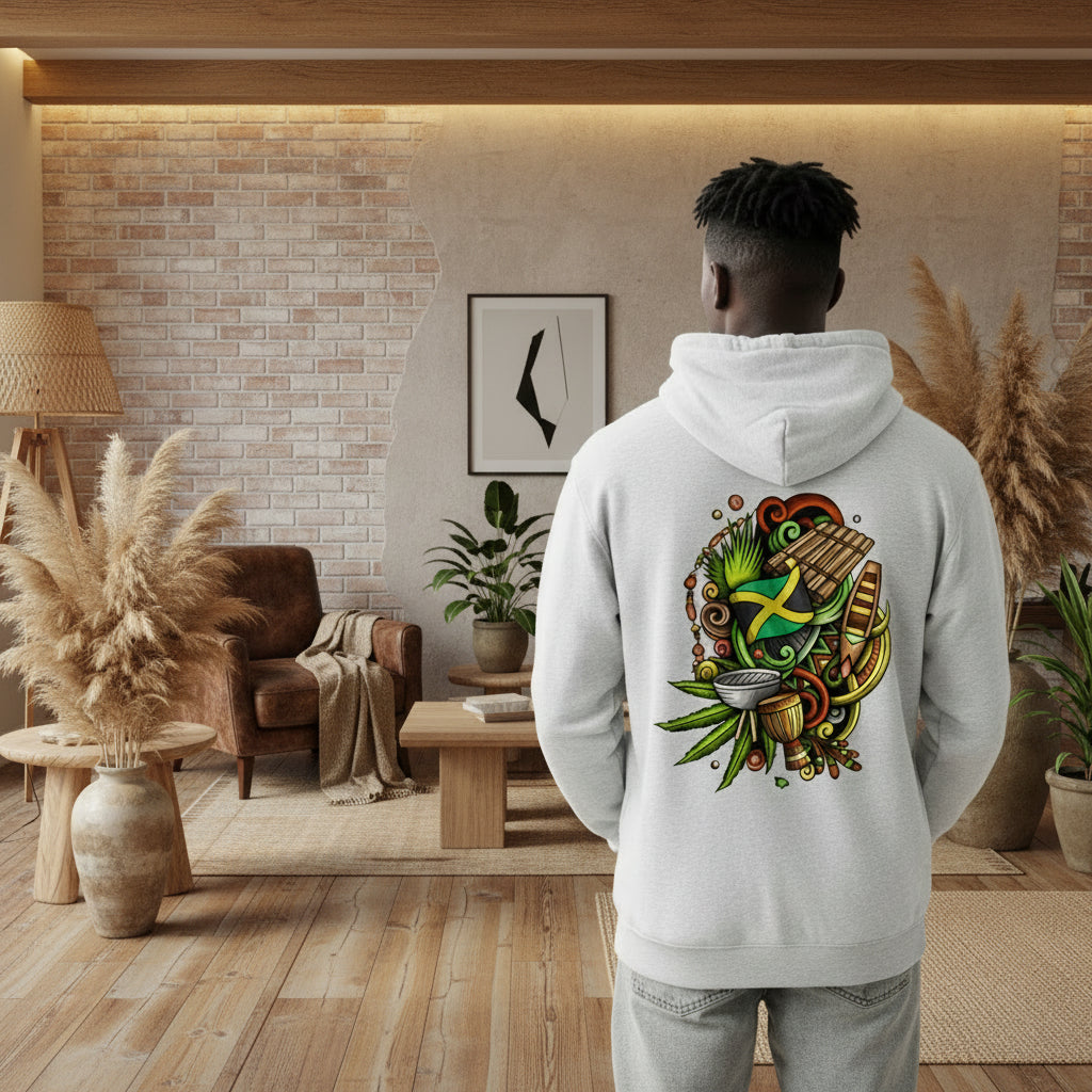 Unisex Oversized Fleece Hoodie Featuring a Jamaica Flag-Inspired Graphic Design ODMPOD