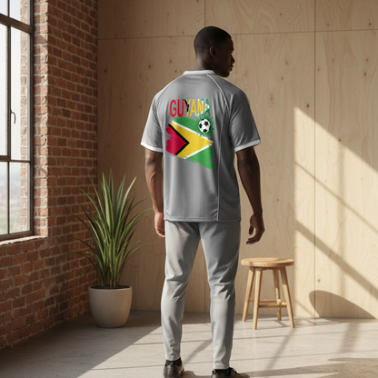Guyana Flag Themed Unisex Graphic Shadow Stripe Collared Soccer Jersey