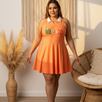 Women's Collared A-Line Halter Tennis Dress Featuring a Mexico-Inspired Flag Design