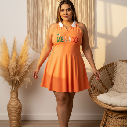 Mexico Flag Themed Women's Collared Halter A-Line Tennis Dress