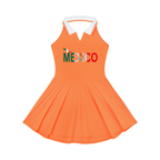 Women's Collared A-Line Halter Tennis Dress Featuring a Mexico-Inspired Flag Design