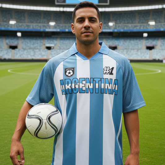 Argentina Flag Colored Graphic Unisex Striped Mesh Boxy Soccer Jersey