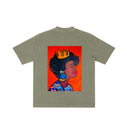Crowned Black Woman Art Graphic Vintage Wash Drop Shoulder T-shirt