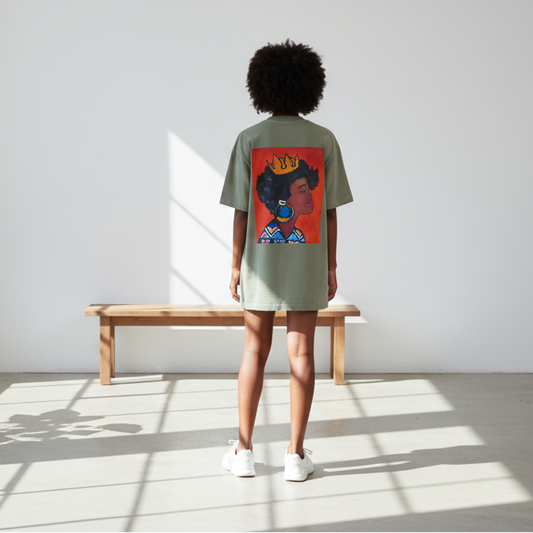 Crowned Black Woman Art Graphic Vintage Wash Drop Shoulder T-shirt