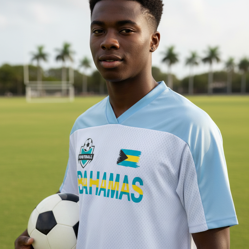 Bahamas Flag Themed Unisex Oversized Mesh V-Neck Soccer Jersey ODMPOD