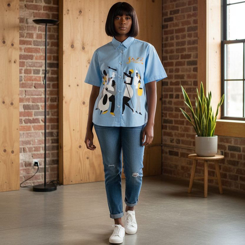 Unisex Boxy Short-Sleeve T-Shirt Featuring Jazz Band Graphic Design
