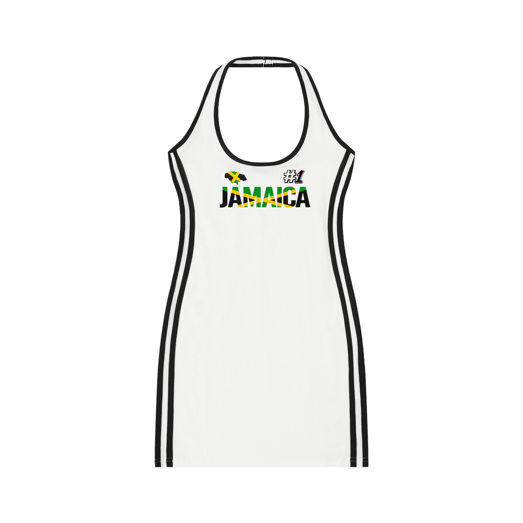 Women's Jamaica Flag-Themed Halter Dress with Binding Details