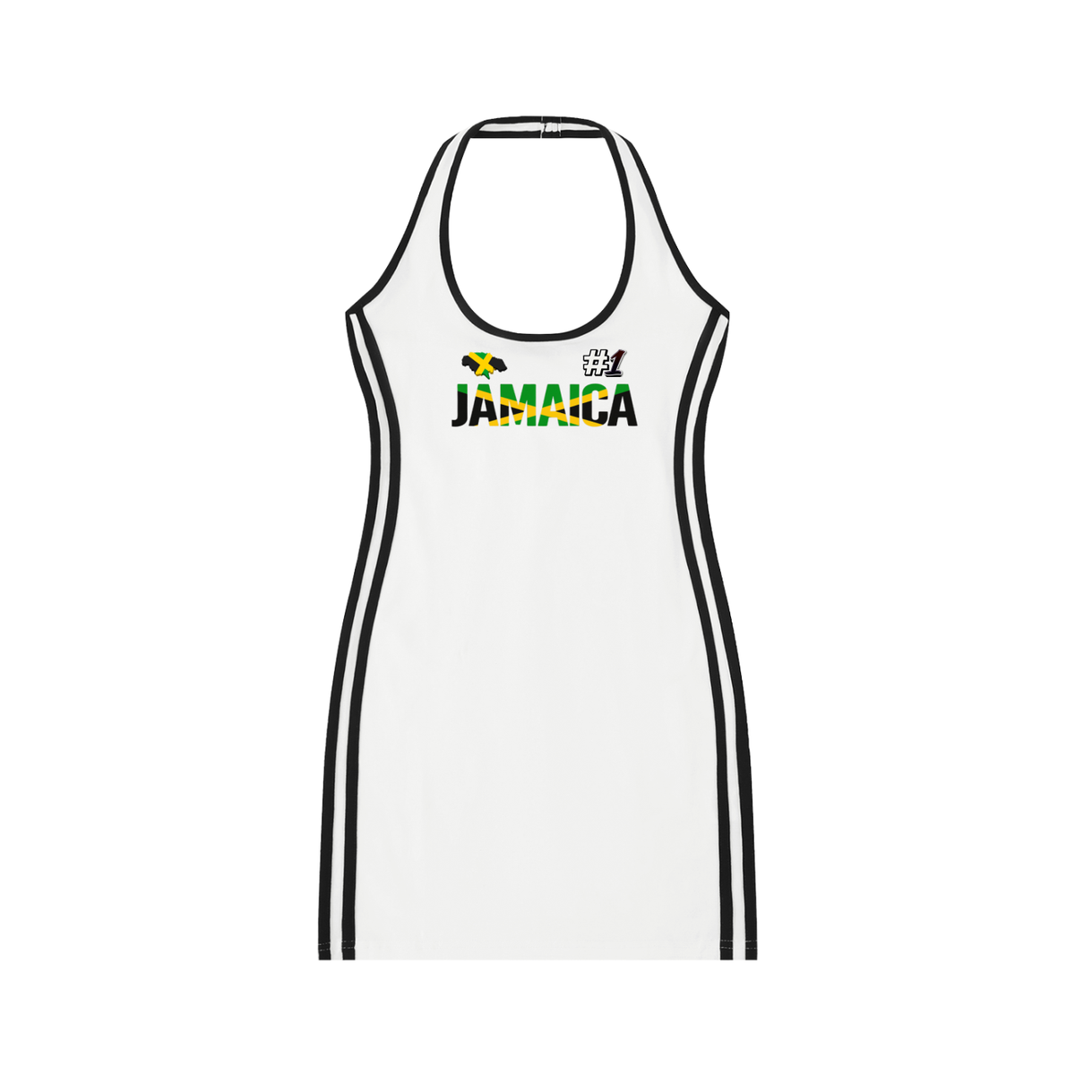 Women's Jamaica Flag-Themed Halter Dress with Binding Details