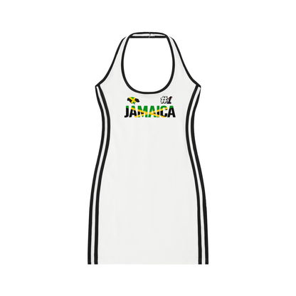 Women's Jamaica Flag-Themed Halter Dress with Binding Details