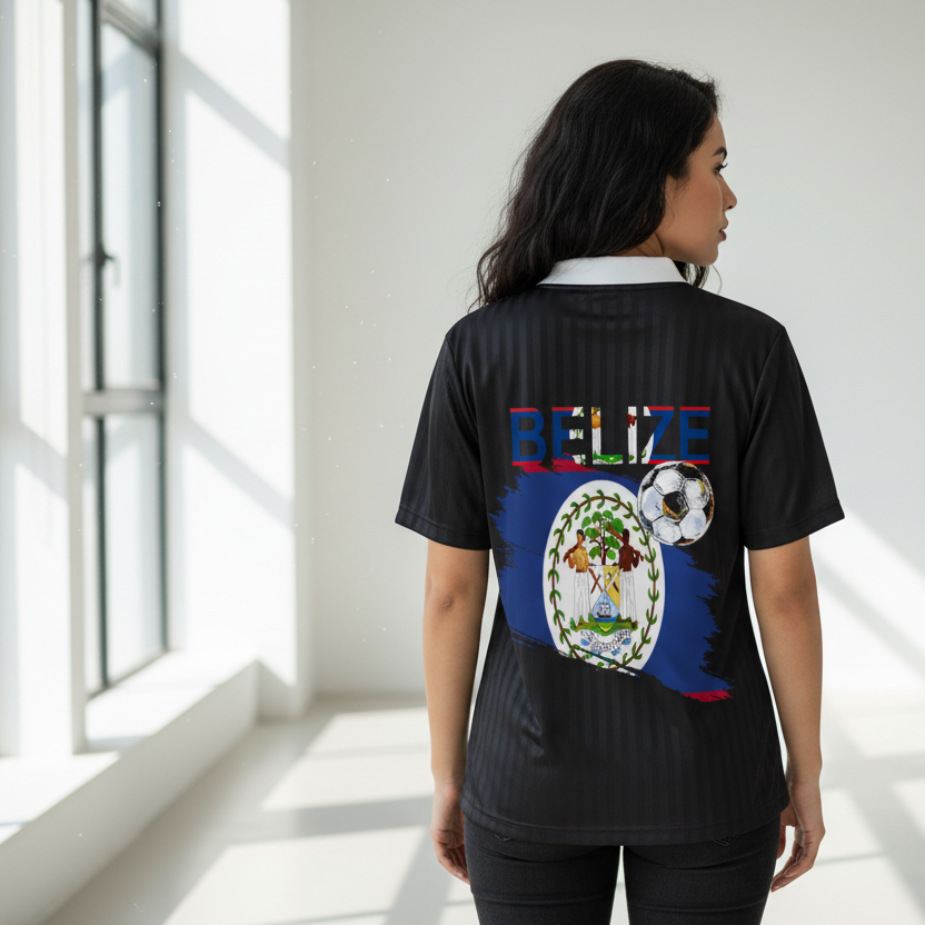 Belize Flag Themed Graphic Contrast Collar Striped Soccer Unisex Jersey