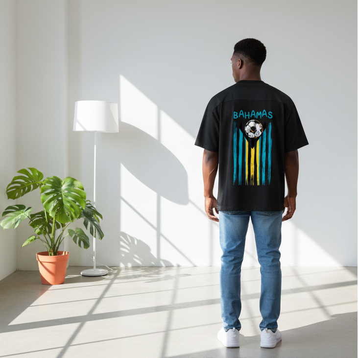 Bahamas Flag Themed Unisex Oversized Mesh V-Neck Soccer Jersey