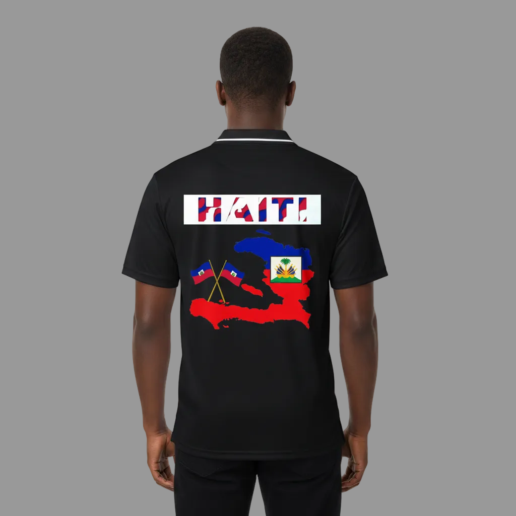 Haiti Flag Themed Graphic Striped V-Neck Soccer Unisex Jersey
