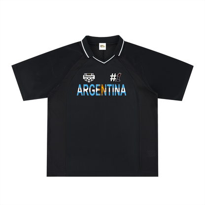 Argentina Flag Themed Graphic V-Neck Soccer Jersey