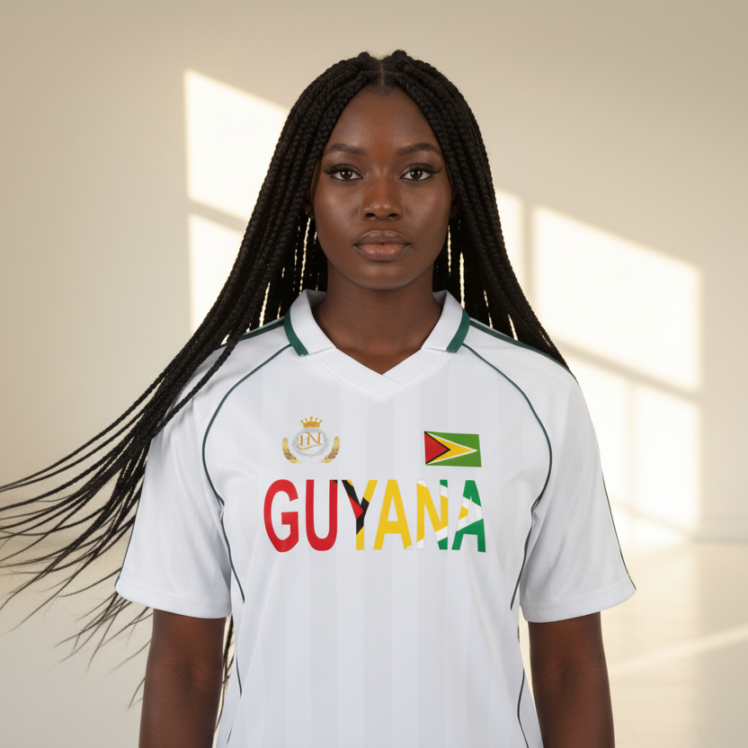Guyana Flag Themed Unisex Graphic Shadow Stripe Collared Soccer Jersey