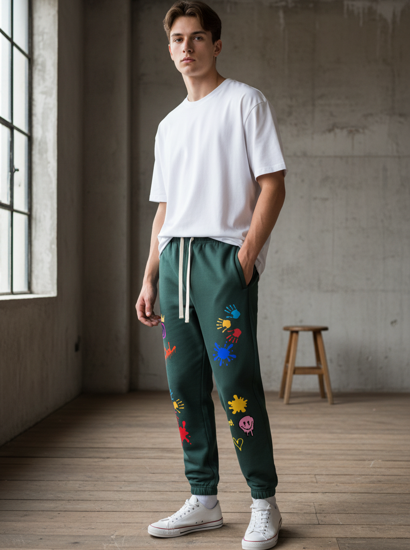 Unisex Color Splat Art Graphic Essential Heavyweight Cotton Sweatpants ODMPOD