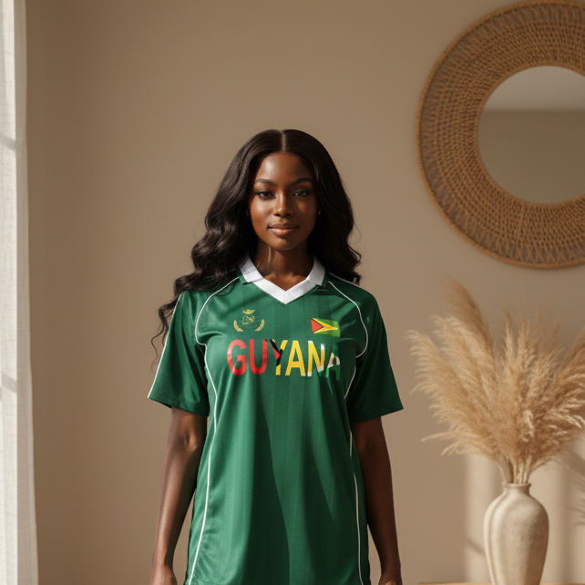 Guyana Flag Themed Unisex Graphic Shadow Stripe Collared Soccer Jersey