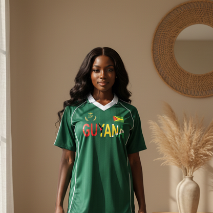 Guyana Flag Themed Unisex Graphic Shadow Stripe Collared Soccer Jersey