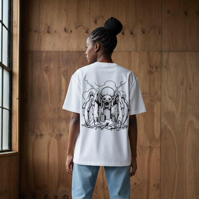 Gothic Spider Art Graphic Unisex Mineral Wash Boxy Cotton T-Shirt