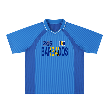 Barbados Flag Themed Graphic Striped V-Neck Unisex Soccer Jersey