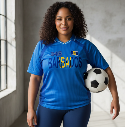 Barbados Flag Themed Graphic Striped V-Neck Unisex Soccer Jersey